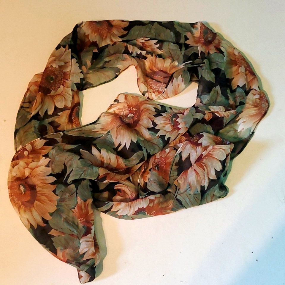 Silk Green And Yellow Sunflower Scarf